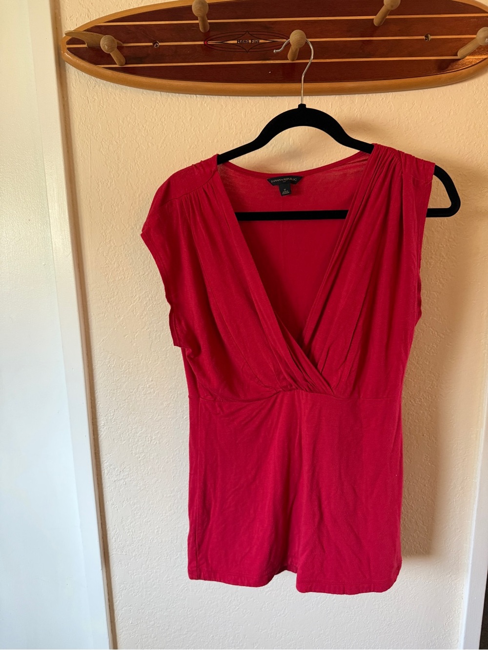 Banana Republic Hot Pink V-Neck Surplice Cap-Sleeve Top